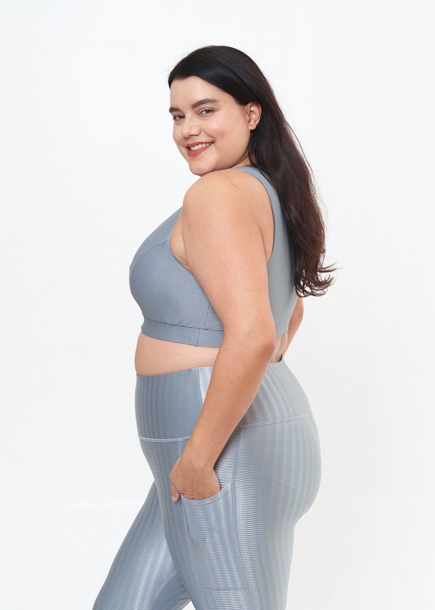 Classic Performance Bra Top- Dove Grey Rib Pattern