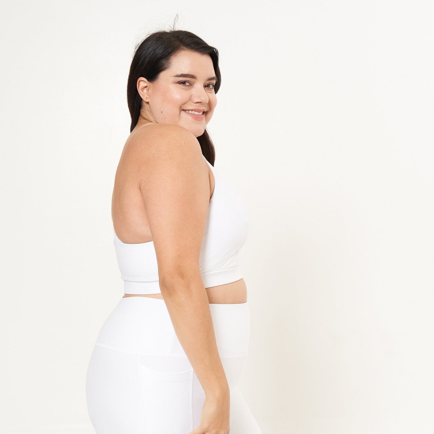 Cross Back Performance Bra Top- White Rib Pattern