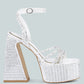 Lustrous Mirror Embellished Flare Block Heel Sandals