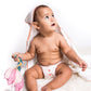 3 Pc Newborn Essential Set - Hooded Towel, Swaddle + Toy Rattle