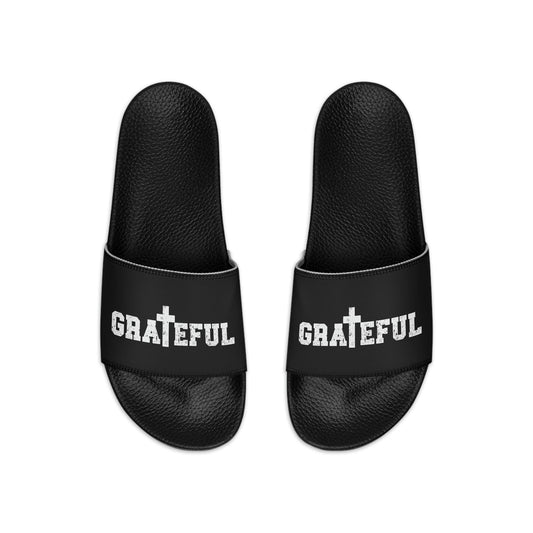 Mens Black Slide Sandals - Grateful Christian Inspiration Affirmation
