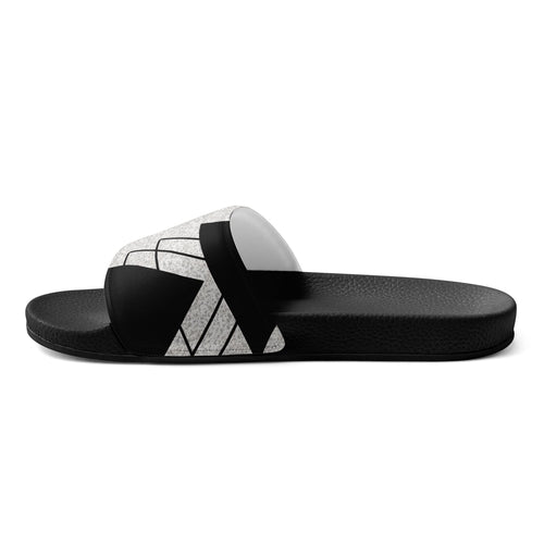 Mens Slide Sandals - Black and White Ash Grey Triangular Colorblock