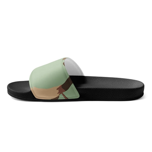 Mens Slide Sandals - Mint Green and Brown Spotted Illustration