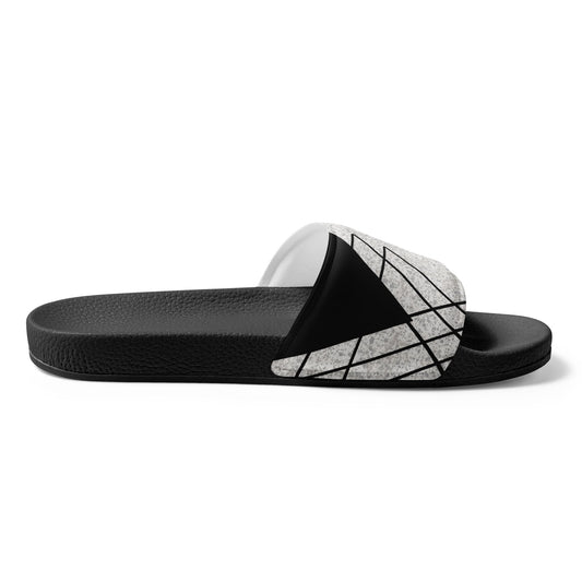 Mens Slide Sandals - Black and White Ash Grey Triangular Colorblock