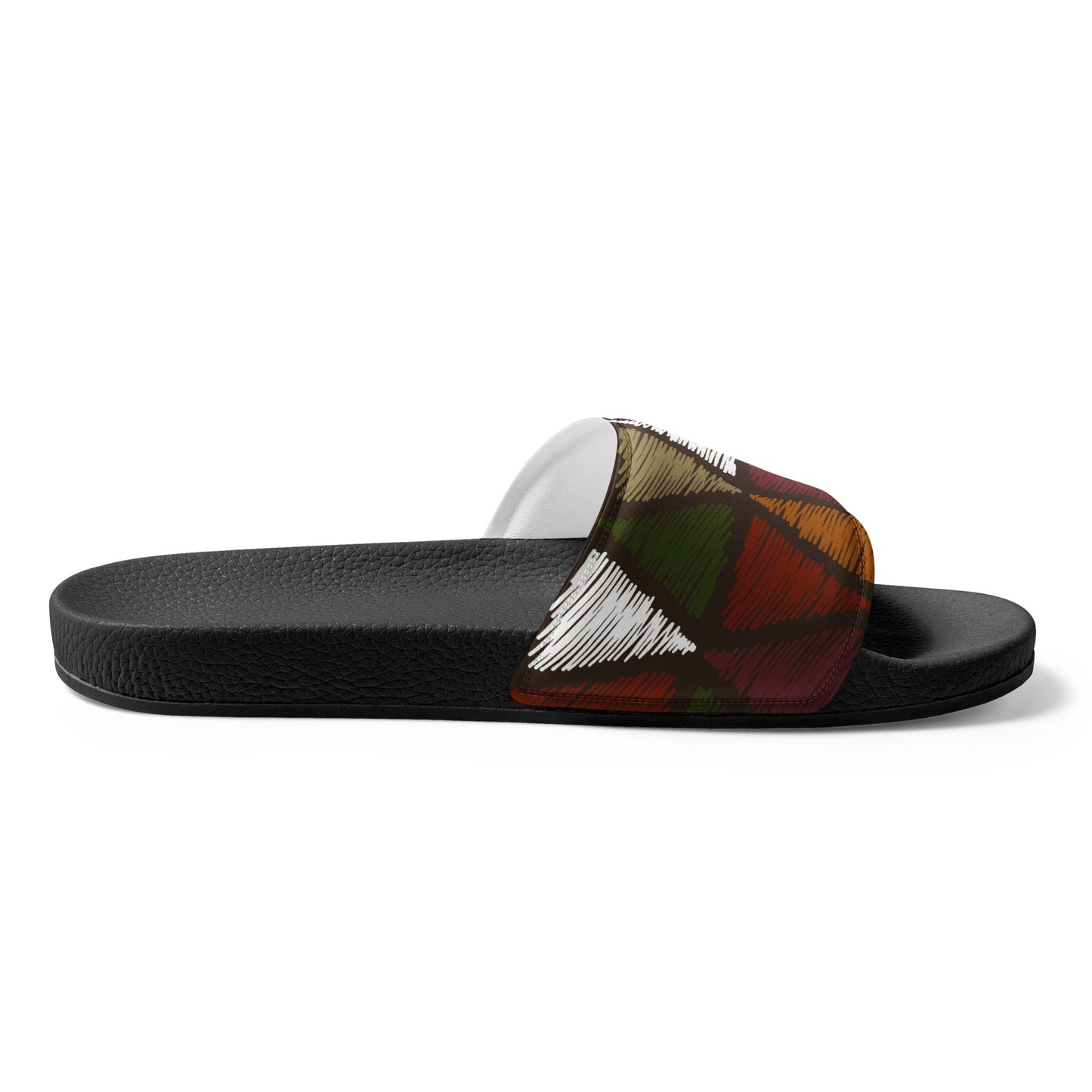 Mens Slide Sandals - Forest Green and White Tribal Quilting Fabric