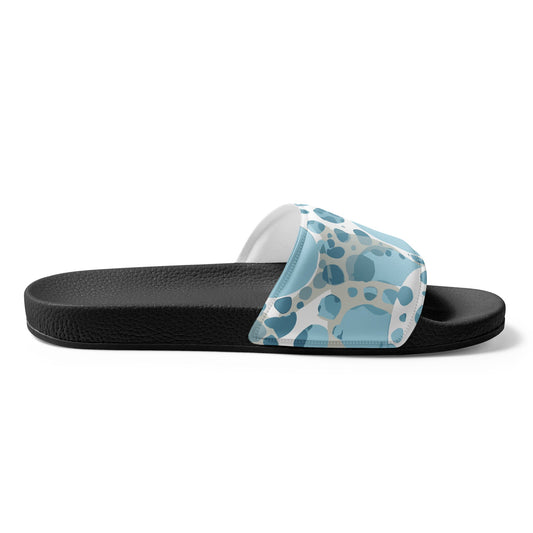 Mens Slide Sandals - Blue and White Circular Spotted Illustration