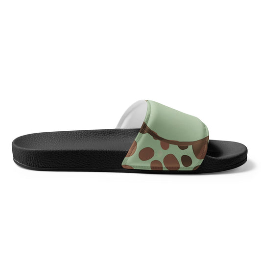 Mens Slide Sandals - Mint Green and Brown Spotted Illustration