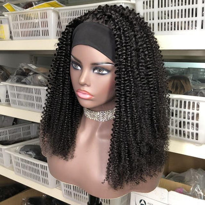 Headband Wig Afro Kinky Curly Human Hair Scarf Wig No GLUE Easy Wear