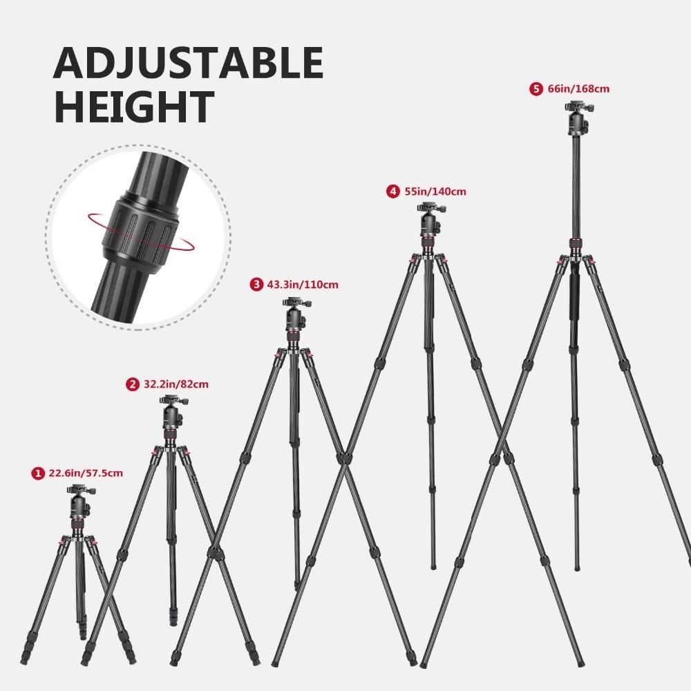 Carbon Fiber 66"/168cm Lightweight Portable Camera Tripod Stand