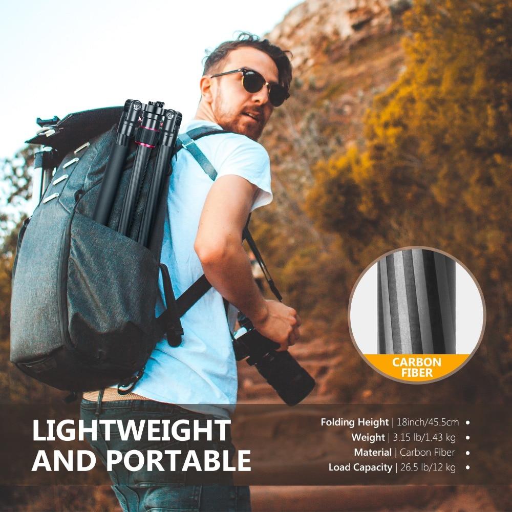 Carbon Fiber 66"/168cm Lightweight Portable Camera Tripod Stand