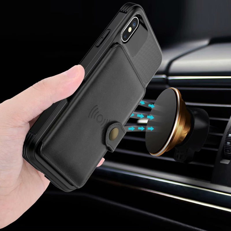 Magnetic Leather Wallet Armor Case for iPhone – Card Holder | Walbiz