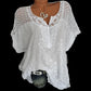 Women's Lace Blouses V Neck Short Sleeve Batwing White Plus Size 5XL