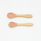 Baby Food Grade Wooden Handles Silicone Spoon Fork Cutlery