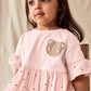 Summer Teddy Logo Short-sleeved Pink Dress with Dots Pattern for