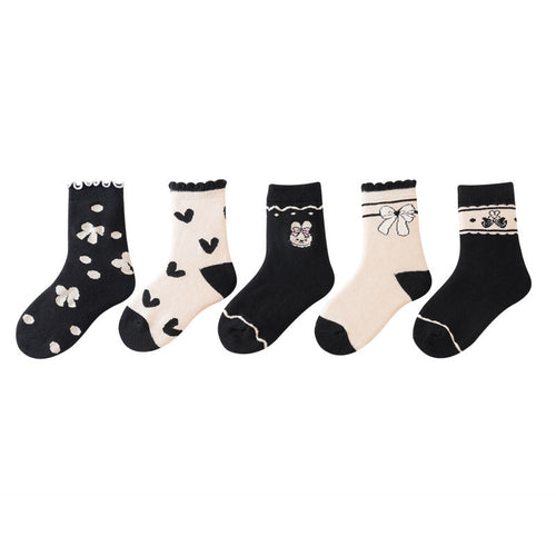 Baby Kids Unisex Breathable Comfy Pattern Socks 5-Pair Set