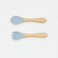 Baby Food Grade Wooden Handles Silicone Spoon Fork Cutlery