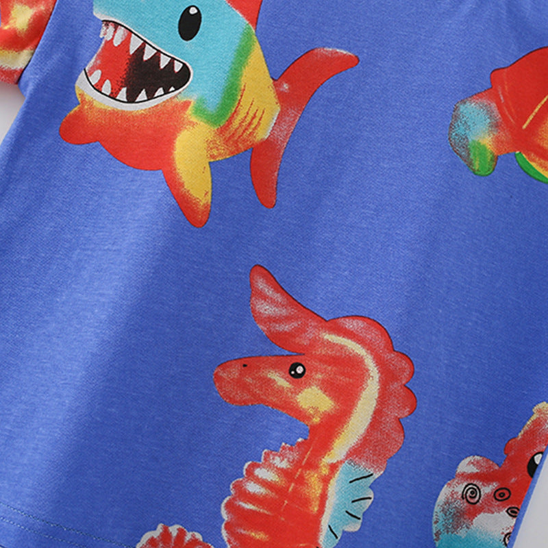 Summer Baby Kids Fish Pattern T-shirt and Shorts Clothing Set for Boys