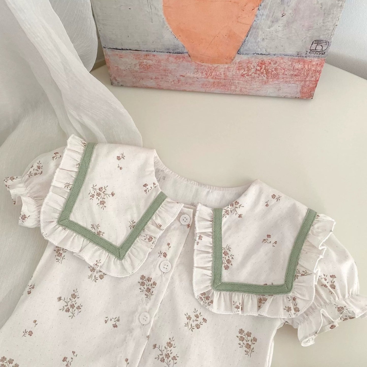 Summer Baby Kids Girls Floral Pattern Short Sleeves Top and Onesies