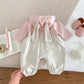 Baby Girls Overalls Romper&Pink Striped Rabbit Hood Top  Set