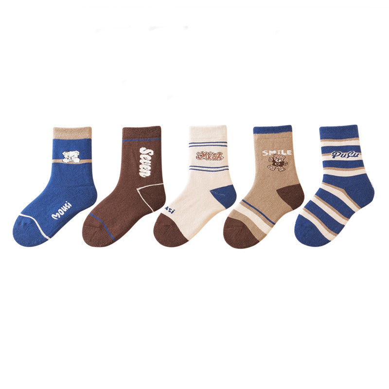 Baby Kids Unisex Breathable Comfy Pattern Socks 5-Pair Set