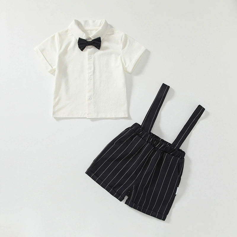 Summer Baby Kids Boys Single Breasted Short Sleeves Shirt and Strap