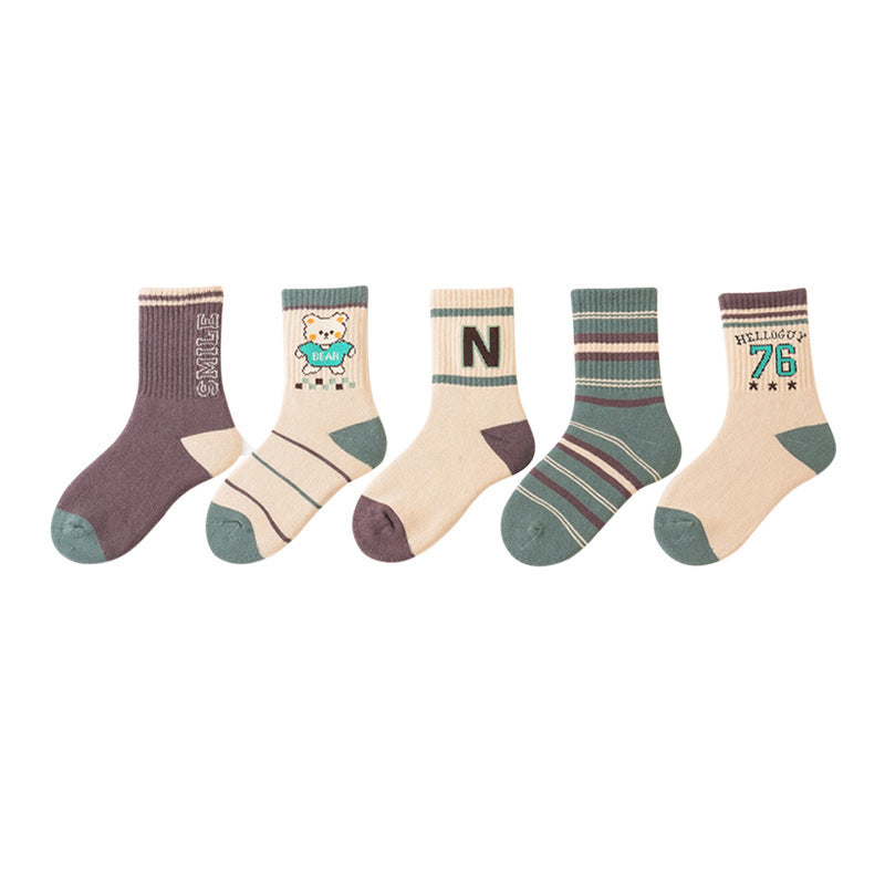 Baby Kids Unisex Breathable Comfy Pattern Socks 5-Pair Set