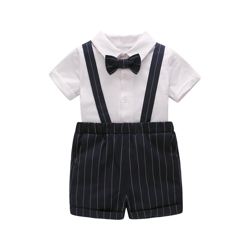 Summer Baby Kids Boys Single Breasted Short Sleeves Shirt and Strap