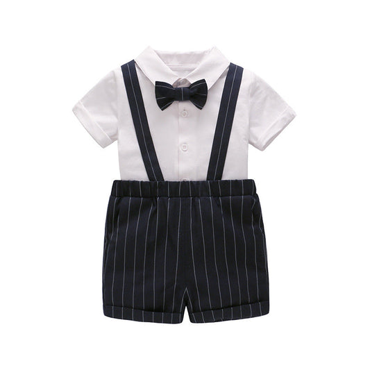 Summer Baby Kids Boys Single Breasted Short Sleeves Shirt and Strap