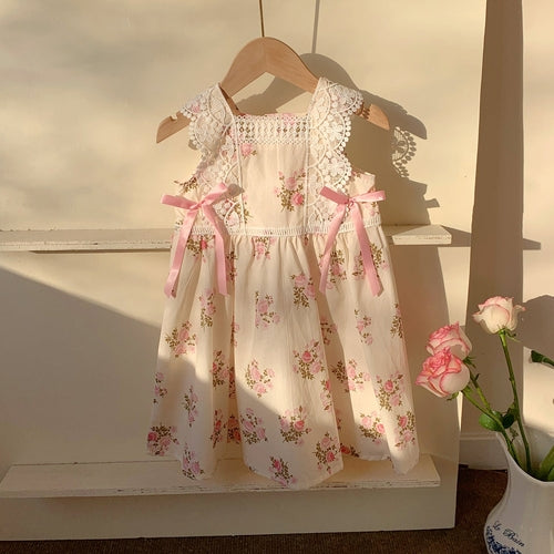 Summer Baby Kids Girls Sleeveless Flowers Printed and Embroidered