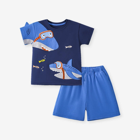 Summer Baby Kids Cartoon Pattern T-shirt and Shorts Clothing Set for