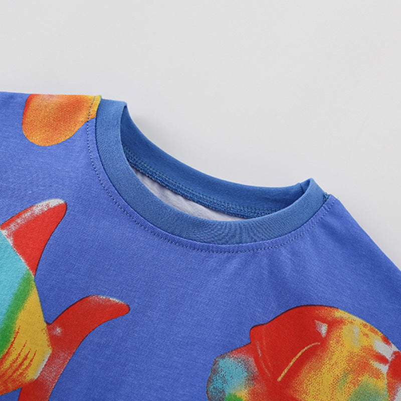 Summer Baby Kids Fish Pattern T-shirt and Shorts Clothing Set for Boys