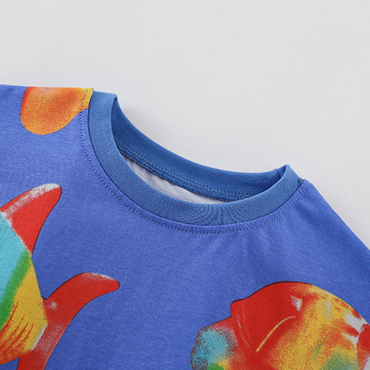 Summer Baby Kids Fish Pattern T-shirt and Shorts Clothing Set for Boys