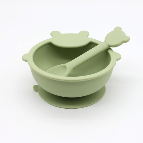 Baby Cartoon Bear Shape Complementary Food Training Silicone Bowl With