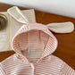 Baby Girls Overalls Romper&Pink Striped Rabbit Hood Top  Set