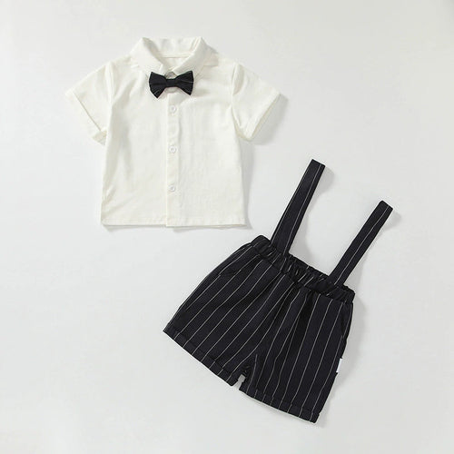 Summer Baby Kids Boys Single Breasted Short Sleeves Shirt and Strap