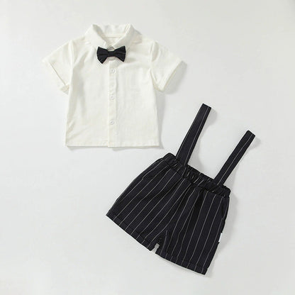 Summer Baby Kids Boys Single Breasted Short Sleeves Shirt and Strap