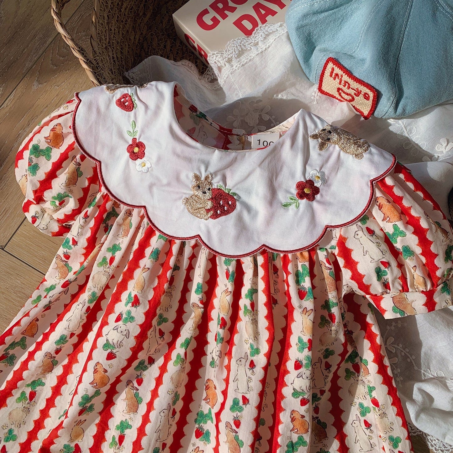 Summer Baby Kids Girls Short Sleeves Embroidered Collar Cartoon
