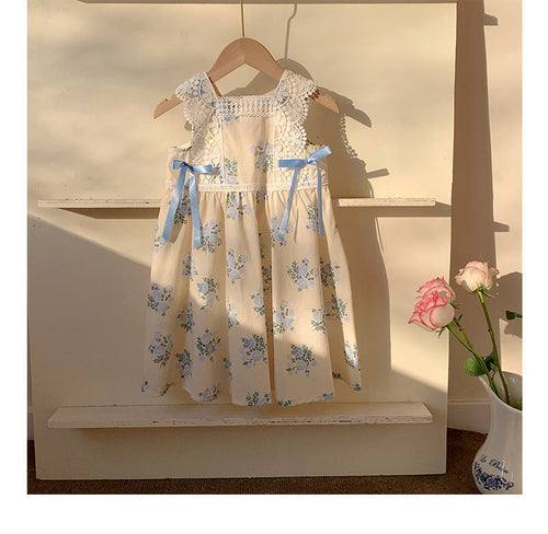 Summer Baby Kids Girls Sleeveless Flowers Printed and Embroidered