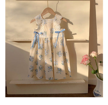 Summer Baby Kids Girls Sleeveless Flowers Printed and Embroidered