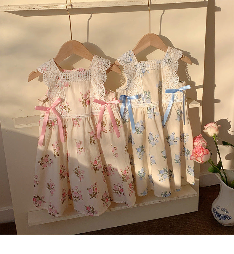 Summer Baby Kids Girls Sleeveless Flowers Printed and Embroidered