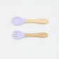 Baby Food Grade Wooden Handles Silicone Spoon Fork Cutlery