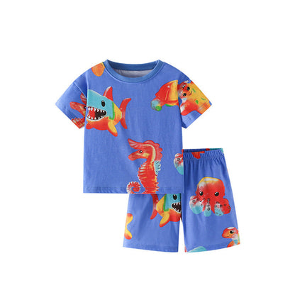 Summer Baby Kids Fish Pattern T-shirt and Shorts Clothing Set for Boys