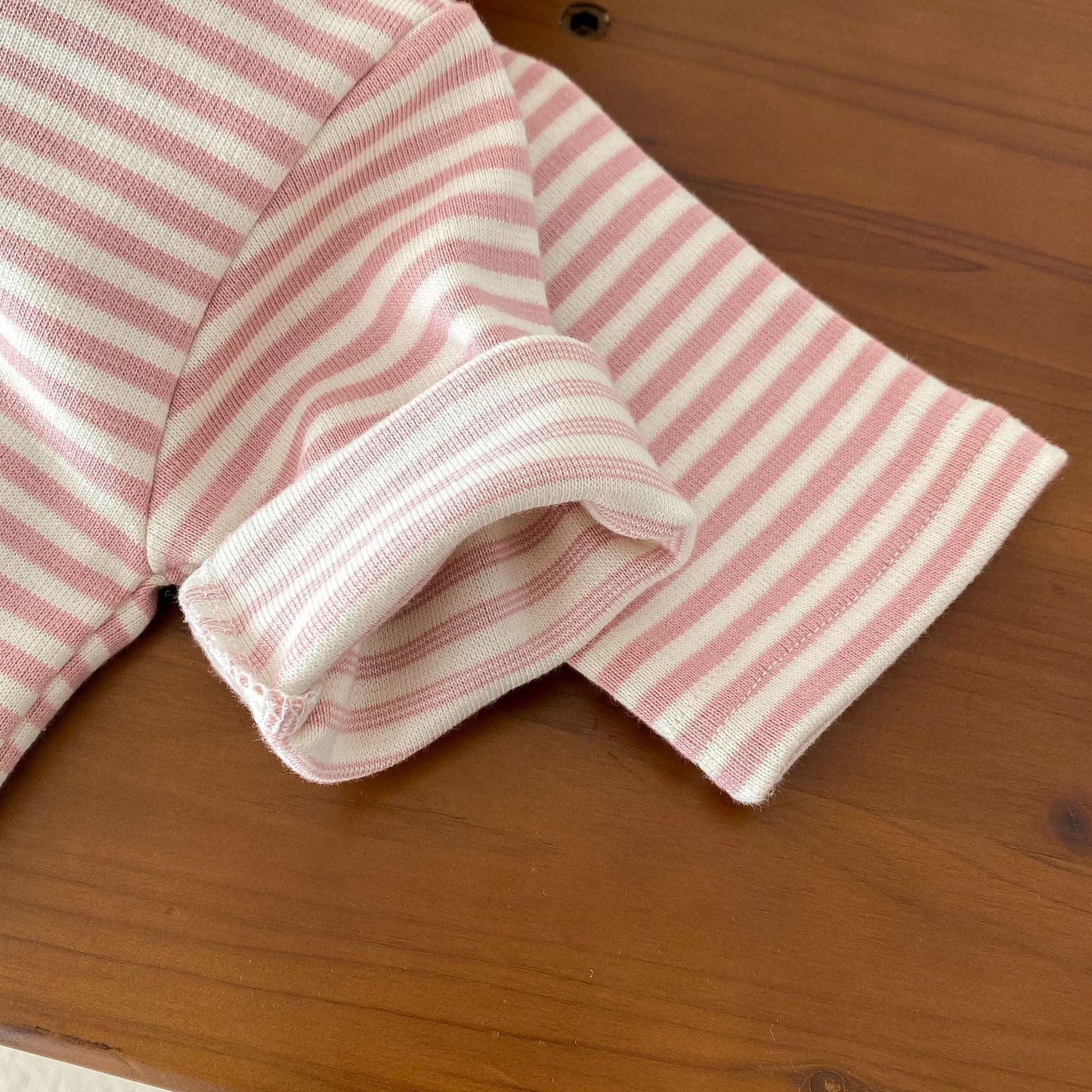Baby Girls Overalls Romper&Pink Striped Rabbit Hood Top  Set