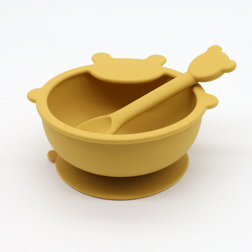 Baby Cartoon Bear Shape Complementary Food Training Silicone Bowl With