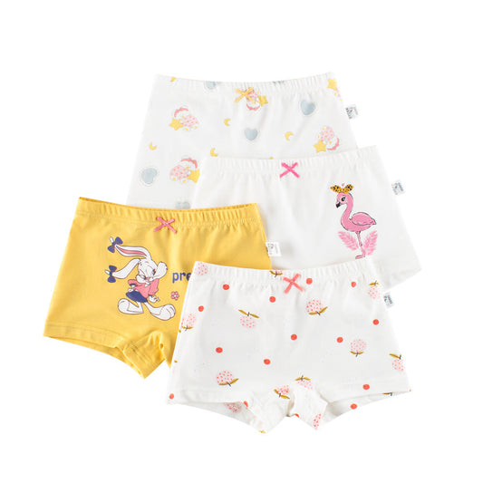 Girls’ Cartoon Printed Boxer Shorts Breathable Underwear 4-Piece Set