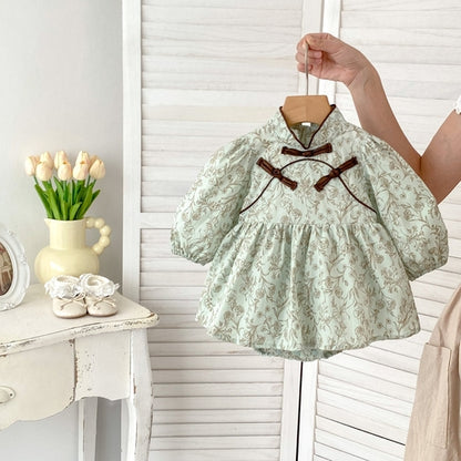 New Arrival Baby Girls Long Sleeves Floral Print Stand Collar