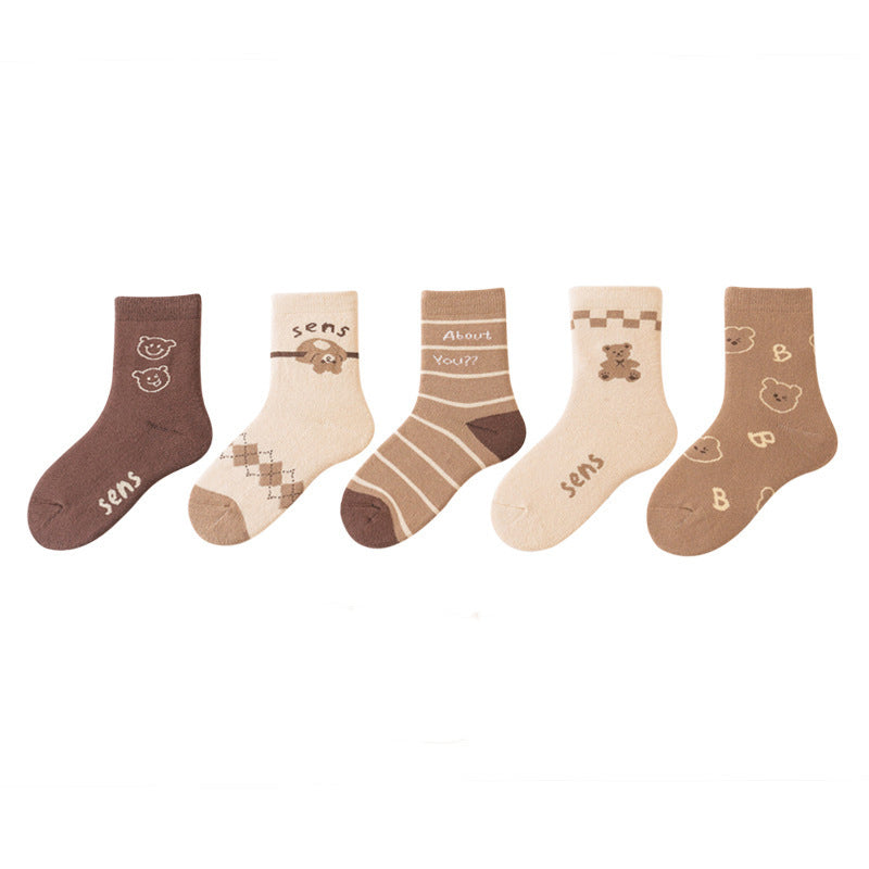 Baby Kids Unisex Breathable Comfy Pattern Socks 5-Pair Set