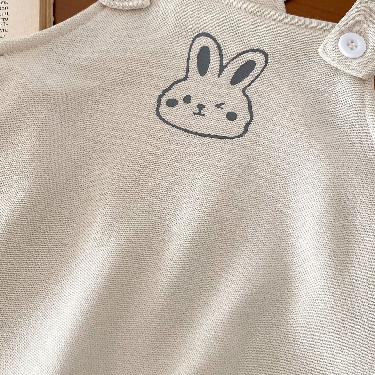 Baby Girls Overalls Romper&Pink Striped Rabbit Hood Top  Set