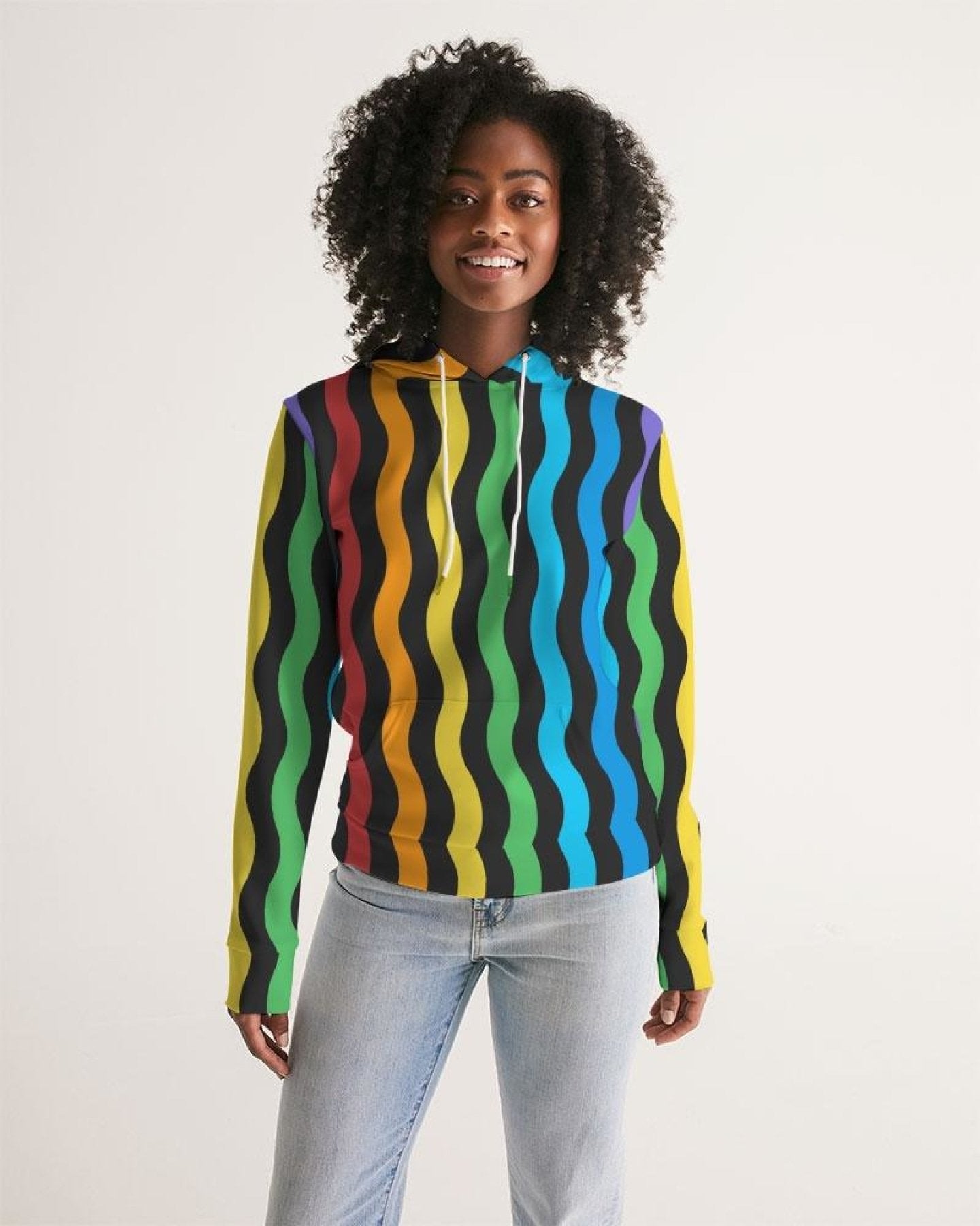 Womens Hoodie - Pullover Hooded Sweatshirt -Graphic/Rainbow Stripes - Walbiz.com