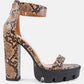 Rattle Snake Print Chunky High Block Heel Sandals